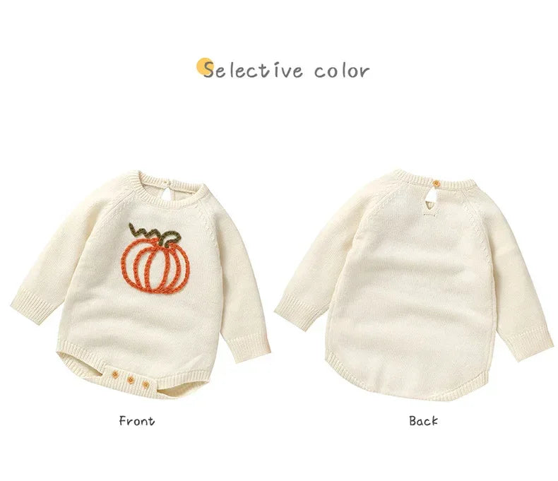 "Pumpkin Baby!" Adorable Knitted Baby Romper - Long-Sleeved - The Palm Beach Baby
