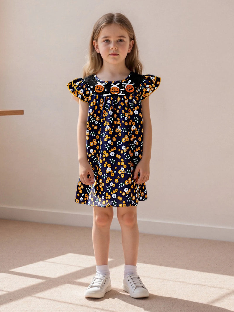 Pumpkins and Bows Fall Dress for Little Girls