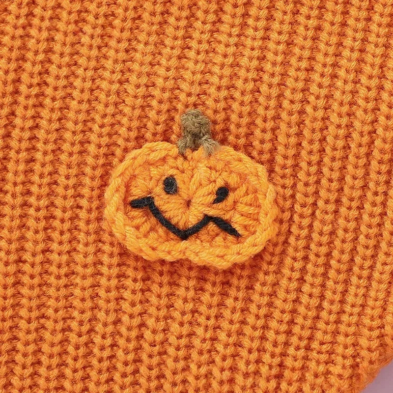 Fall Baby Cozy Knitted Romper - 3D Pumpkins