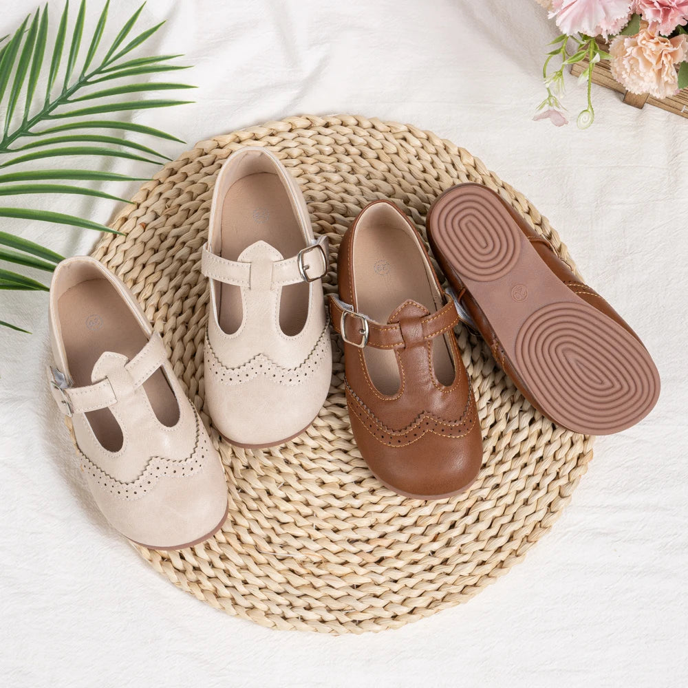 Girls T-Strap Brogue Mary Jane Flats