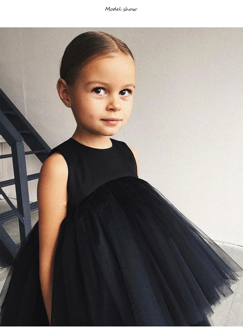 toddler girls black sleeveless party dress with tulle skirt size 2-3 years