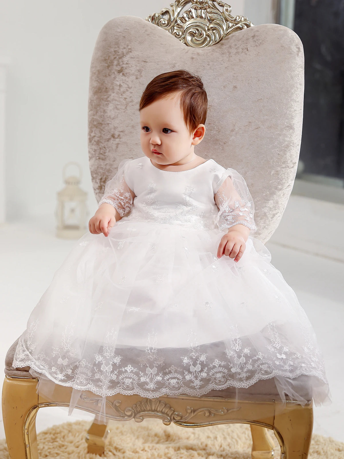 Aimee Baptism Special Occasion Dress with Lace Bonnet - The Palm Beach Baby Estimated 13 - 21 Day Shipping
