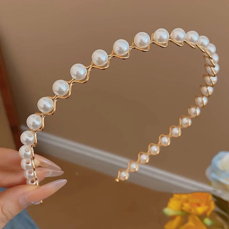 Elegant White Pearl Ribbon Rose Flower Hairbands for Girls 4 to 6 Yrs