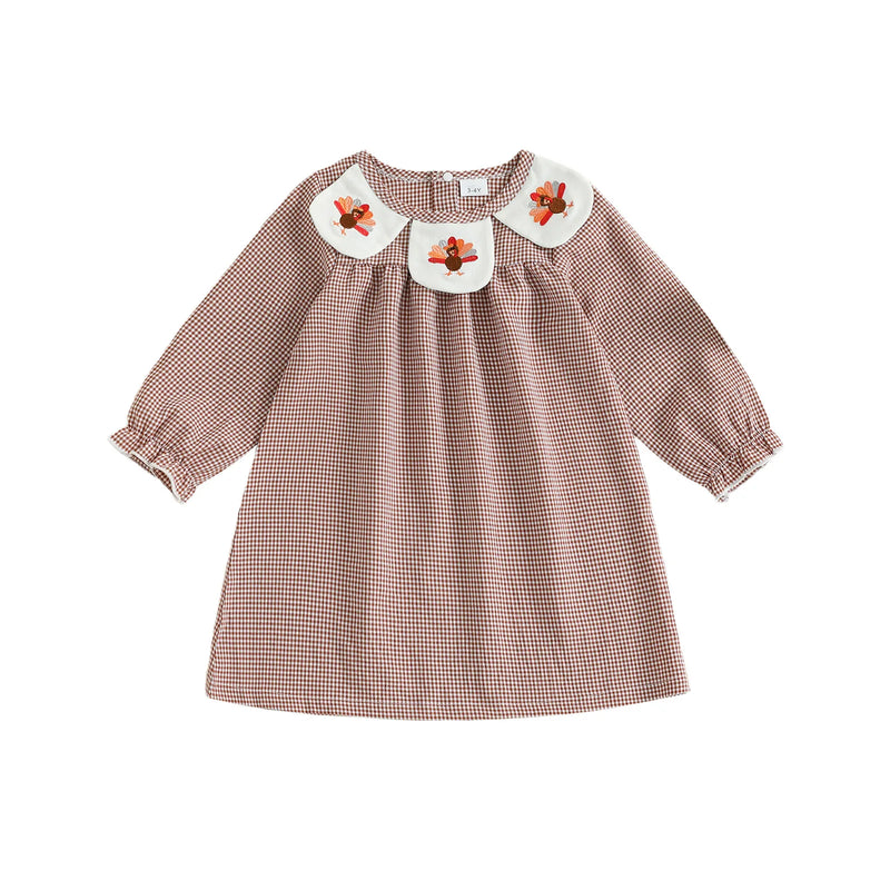 "Checks and Turkeys" Little Girls Smocked Dress