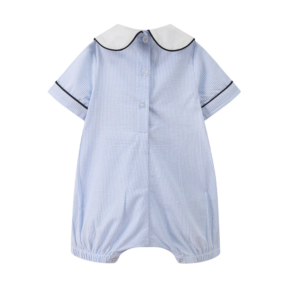 Teddy Bear and Stripe Seersucker Romper - Soft, Stylish & Perfect for Summer Adventures - The Palm Beach Baby The Palm Beach Baby