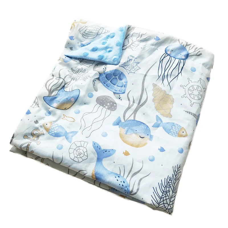 Dotted Minky Blanket with 31 colorful ocean-print designs for babies and young children.