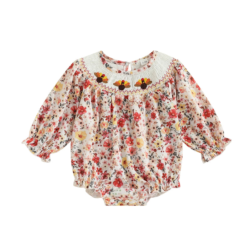 Three Little Turkeys Smocked Baby Bubble