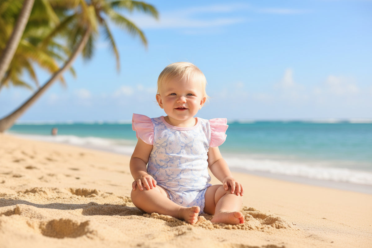 'Palm Beach Dreaming' Boutique Summer Baby Rompers - Cute Bows & Playful Frills - The Palm Beach Baby Estimated 14 - 20 Day Shipping