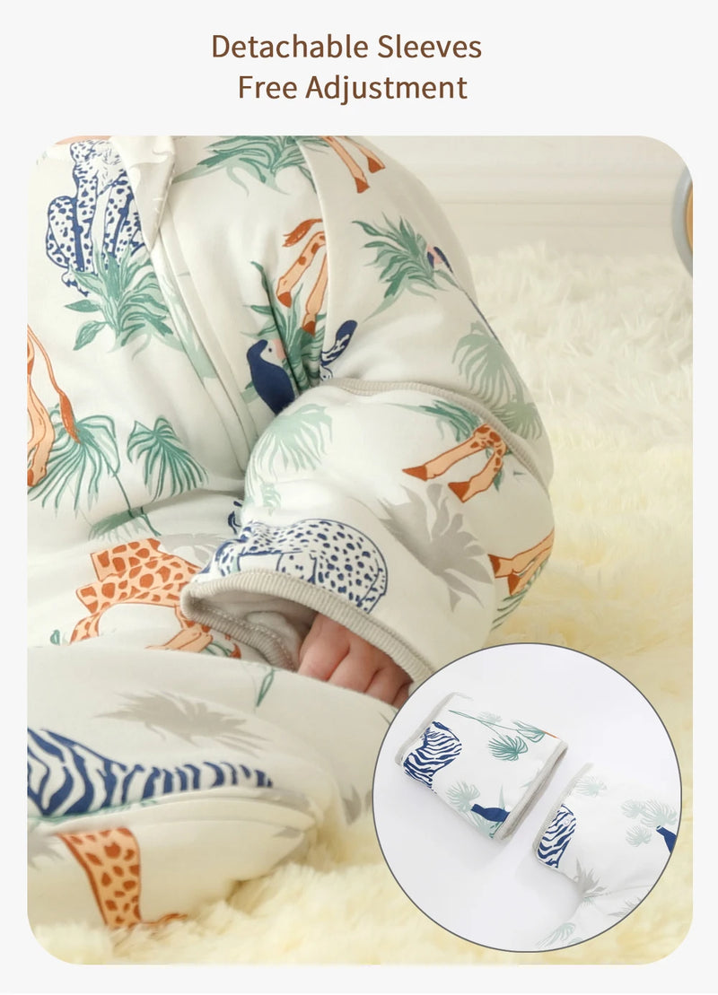 Detachable sleeves feature of the Soft Zippered Anti-Kick Toddler Sleep Sack, allowing for adjustable comfort during sleep.