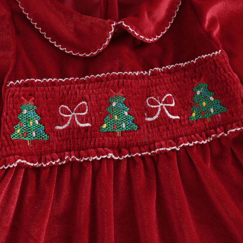 "Oh Christmas Tree!" Smocked Velvet Holiday Dress