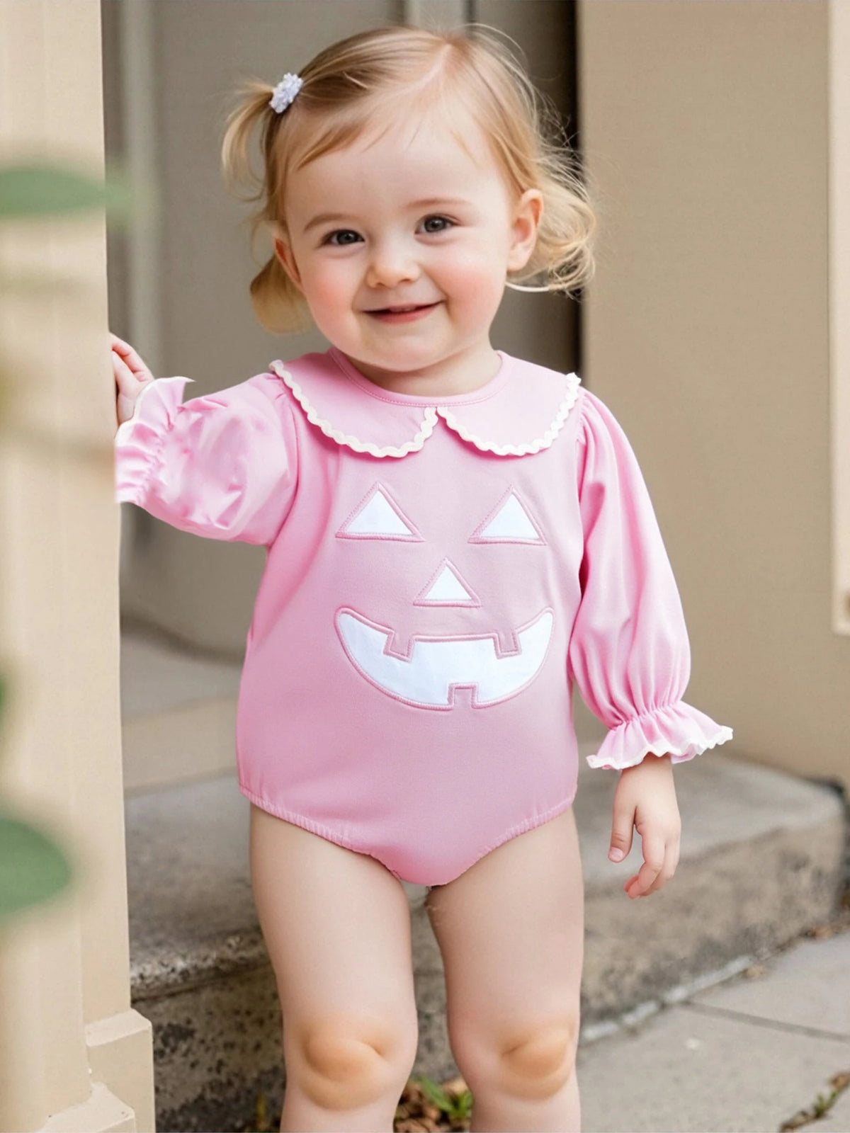 Pumpkin Petootie Little Girl Romper - Palm Beach Pink