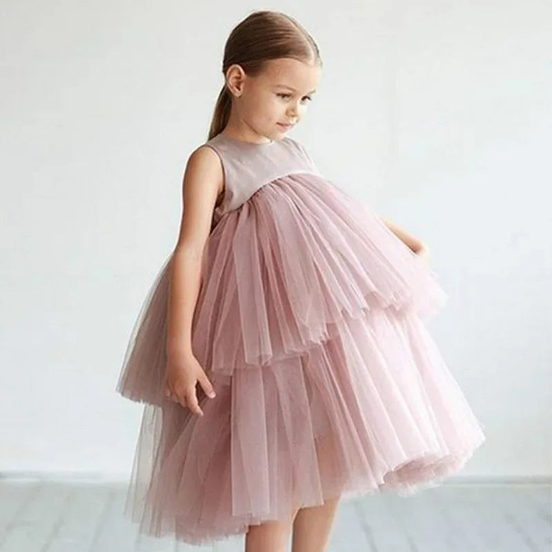toddler girls pink tiered tulle party dress sleeveless for special occasions