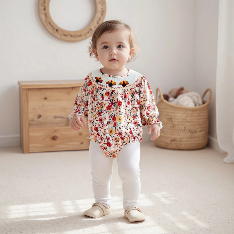 Three Little Turkeys Smocked Baby Bubble