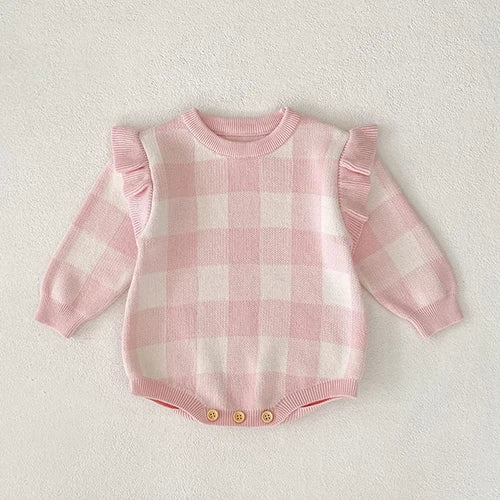 Cozy Fall Plaid Knit Baby Rompers - 2 Delightful Colors