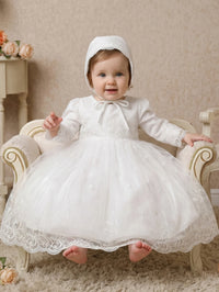 Aurelia Baby Girls White Long-Sleeve Tulle Special Gown