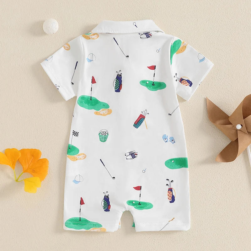 "Golf Baby!" Preppy Print Romper