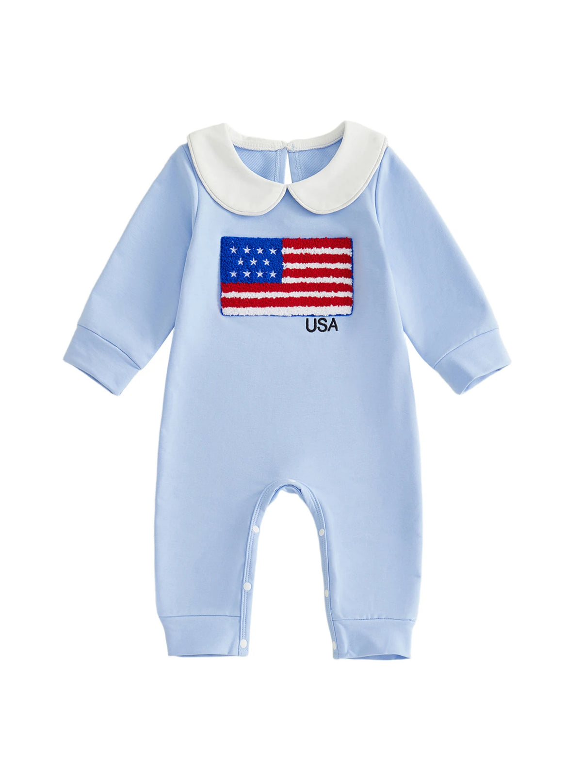Peterson Patriot Long Sleeved American Flag Baby Romper for Newborns to 18 mos. - The Palm Beach Baby Estimated 10 - 14 Day Shipping