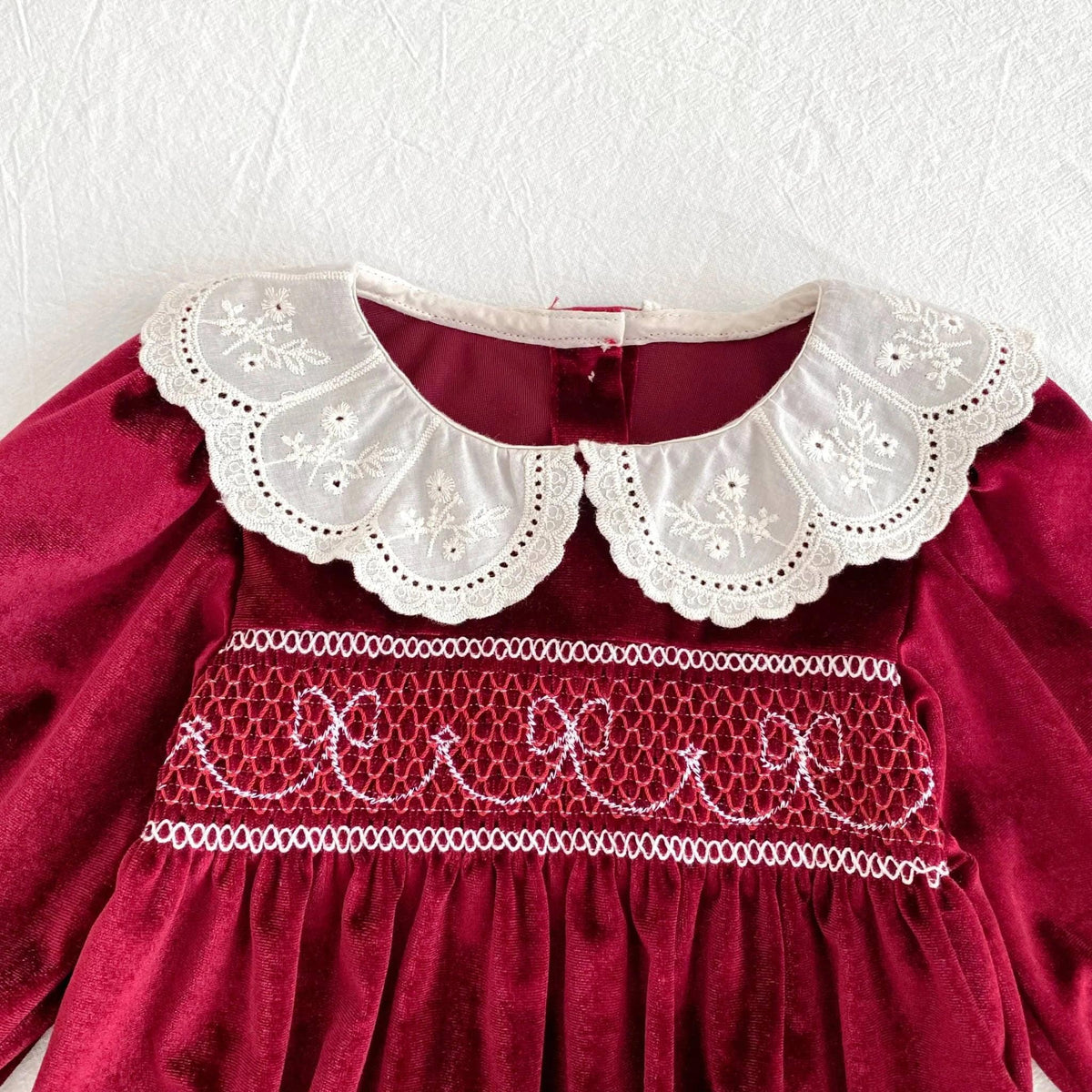 Smocked Sibling Outfits Deep Red Velvet Baby Dresses - The Palm Beach Baby