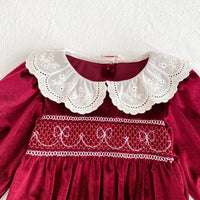 Smocked Sibling Outfits Deep Red Velvet Baby Dresses - The Palm Beach Baby