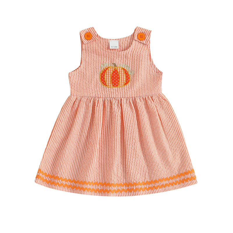 "Seersucker Pumpkin" Embroidered Sleeveless Dress