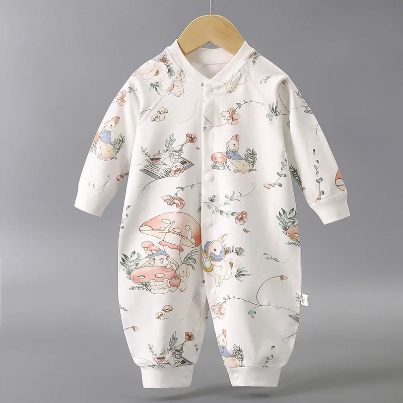 Cute Ultra-Soft 'Little Bunny' Baby's Romper Outfit featuring playful bunny prints on a cozy white background, perfect for babies aged 6 to 18 months.