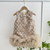 "Isabella" Elegant Sequined Dress For Little Girls - A-Line With Ruffled Tulle Hem - 2 Colors
