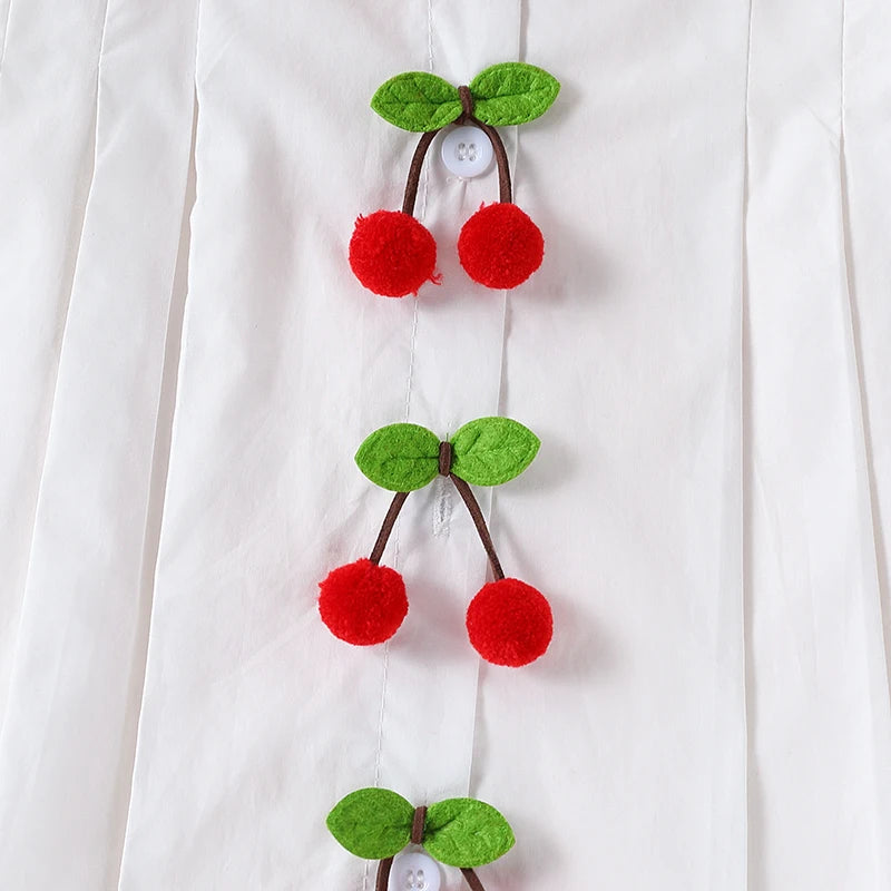 "Cherry Happy" Toddler White Dress -  Adorable Cherry Tassels