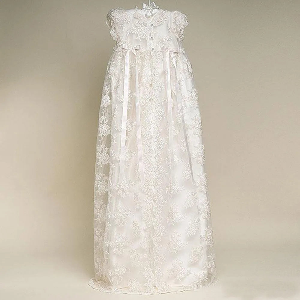Alyssa Vintage Lace Baptism Gown & Bonnet for Baby Girls