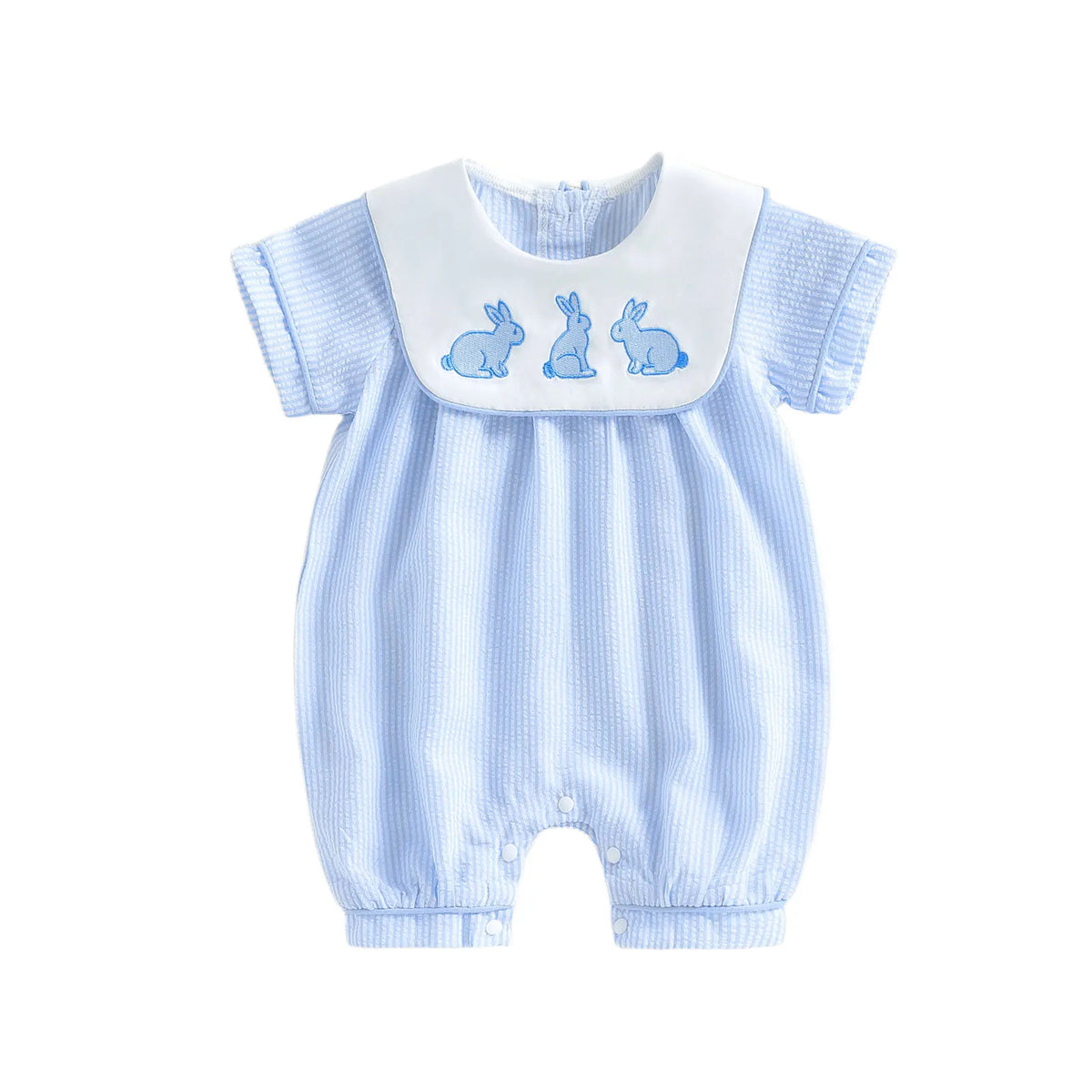 My Little Blue Bunny Embroidered Seersucker Baby Romper - The Palm Beach Baby Estimated 12 - 20 Day Shipping