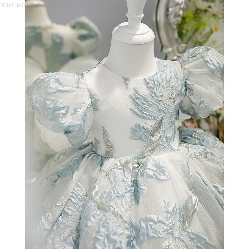 Claire Party Dress Brocade With Puff Sleeves For Girls - The Palm Beach Baby Estimated 12 - 20 Day Shipping