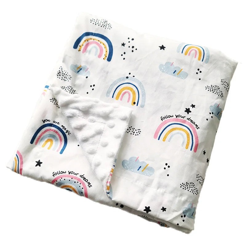 Dotted Minky blanket in colorful prints (31 designs), lightweight 100x75 cm for babies and children.