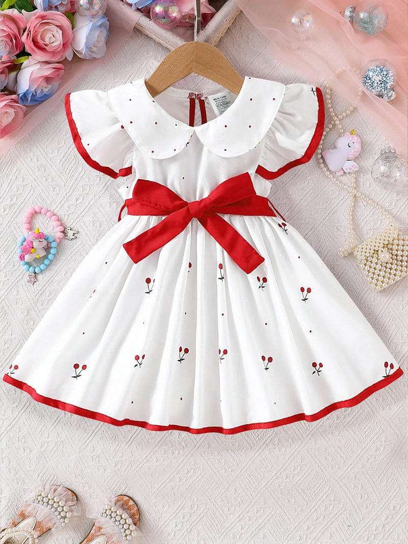 Cherry Merry Flutter Sleeve Girls Dress