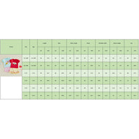 Size chart for girls' back-to-school striped seersucker two-piece shorts set with embroidered accents.