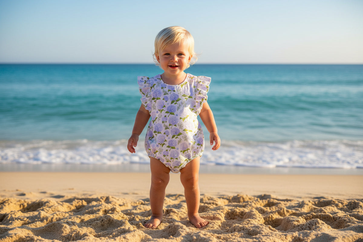 'Palm Beach Dreaming' Boutique Summer Baby Rompers - Cute Bows & Playful Frills - The Palm Beach Baby Estimated 14 - 20 Day Shipping