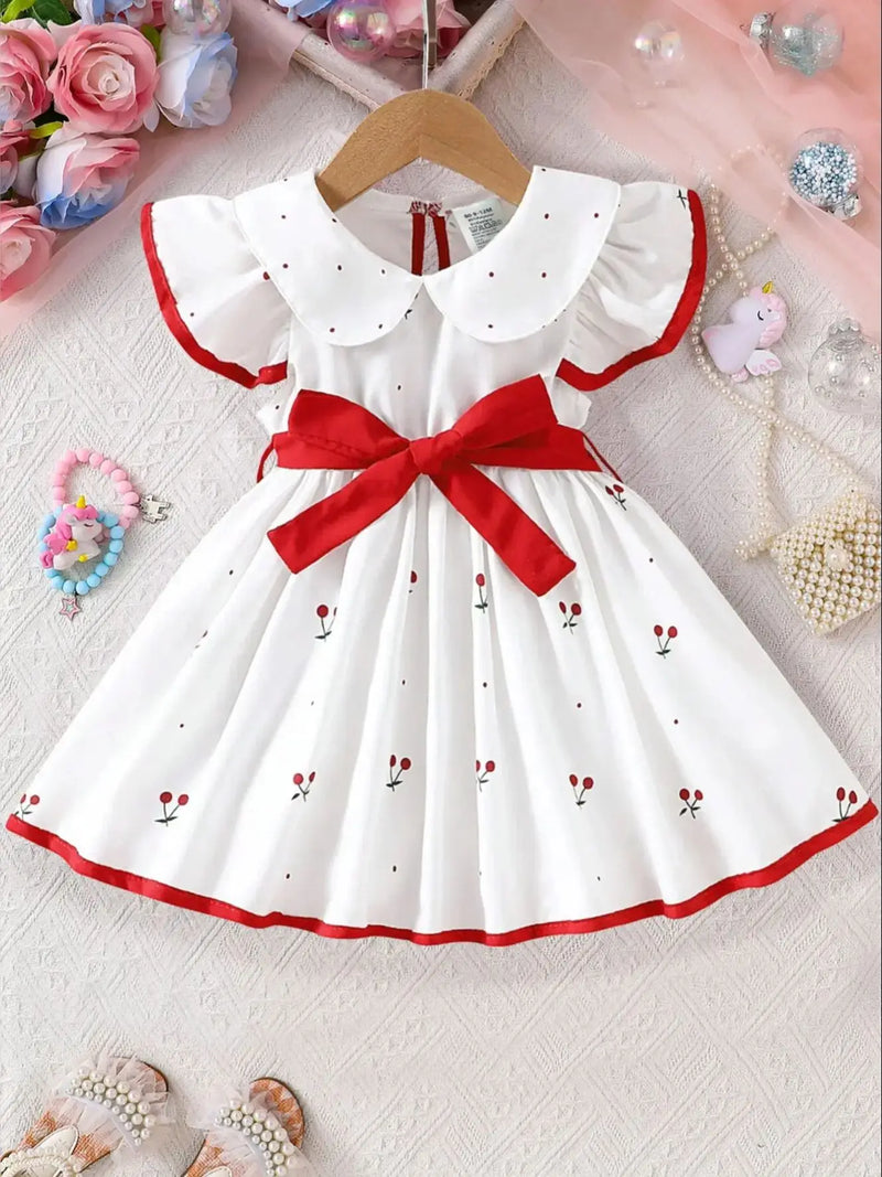 Cherry Merry Flutter Sleeve Girls Dress