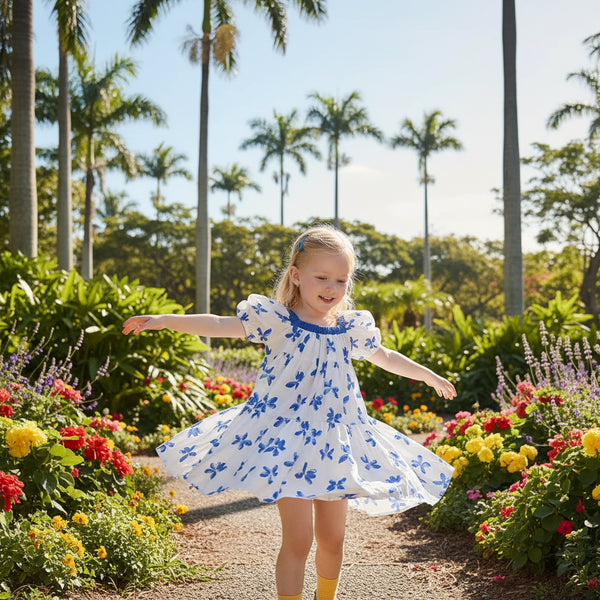Butterfly Kisses Boca Blue A-Line Little Girls Summer Party Dress - The Palm Beach Baby Estimated 12 - 20 Day Shipping