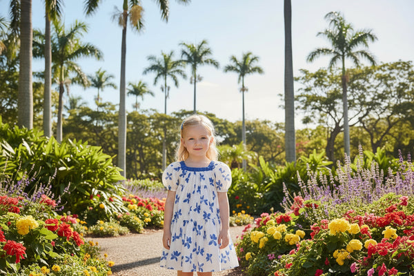 Butterfly Kisses Boca Blue A-Line Little Girls Summer Party Dress - The Palm Beach Baby Estimated 12 - 20 Day Shipping