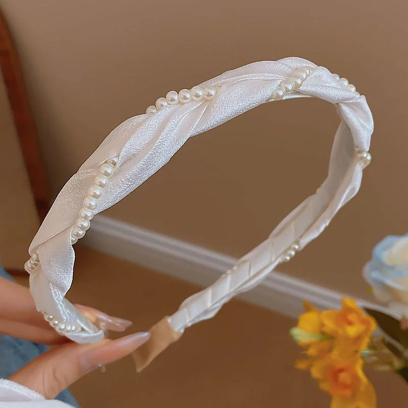Elegant White Pearl Ribbon Rose Flower Hairbands for Girls 4 to 6 Yrs