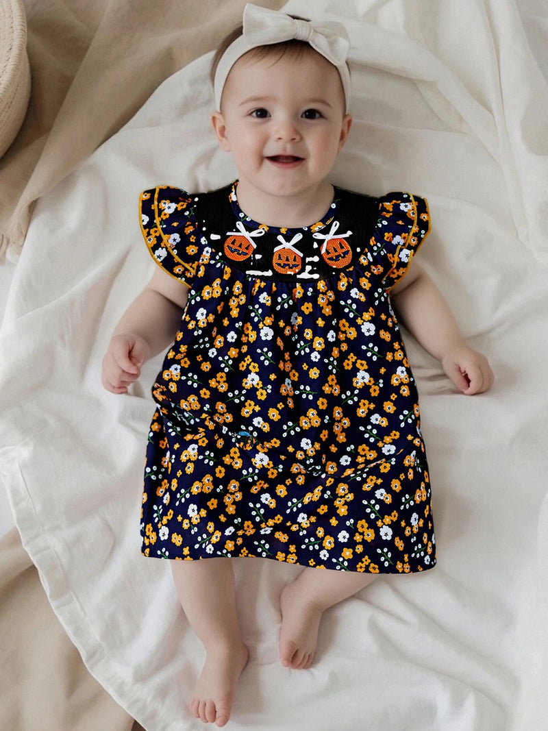 Pumpkins and Bows Fall Dress for Little Girls