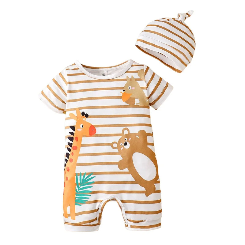 "Animal Boogie" Adorable Baby Romper Hat Set - 2 Colors