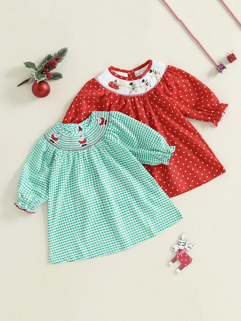 Adorable Santa Rudy Reindeer Smocked Dress - 2  Holiday Colors