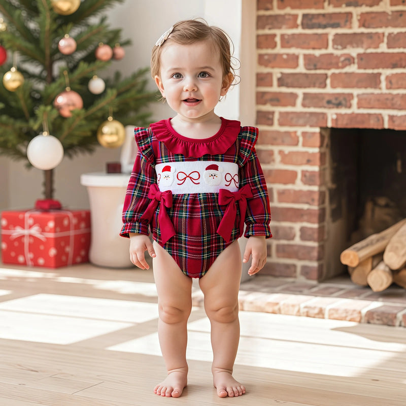 Santa Cutie Holiday Red Plaid Romper - French Bows