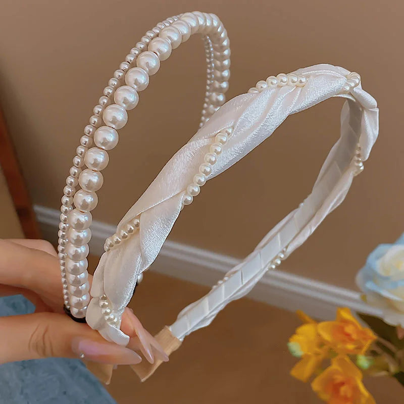 Elegant White Pearl Ribbon Rose Flower Hairbands for Girls 4 to 6 Yrs