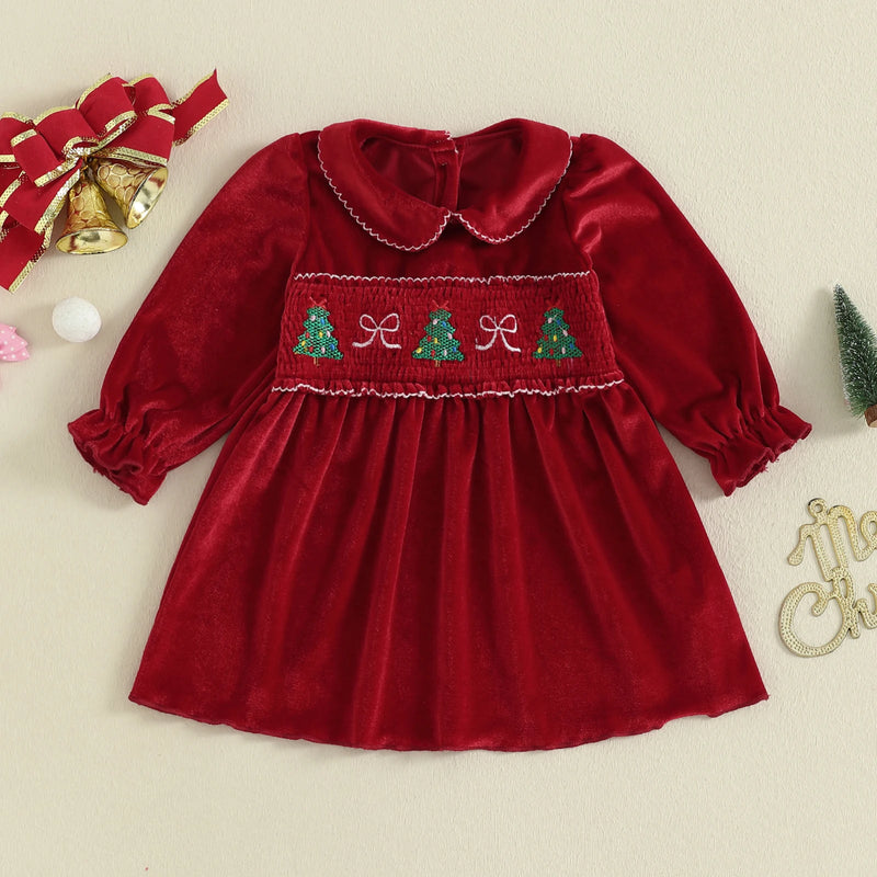 "Oh Christmas Tree!" Smocked Velvet Holiday Dress