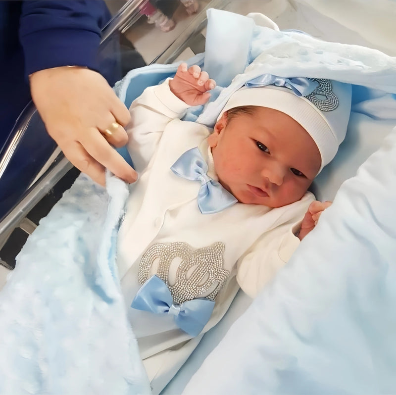 Luxurious  Baby Layette Set - Crown Blue