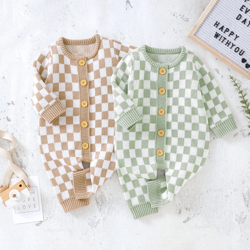 "Blake" Checkered Knit Romper Jumpsuit