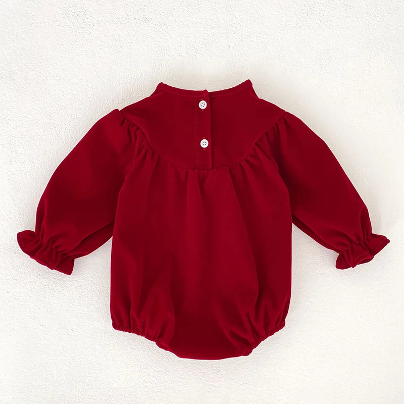 "Bow-Licious" Holiday Red Smocked Bubble - Long Sleeves