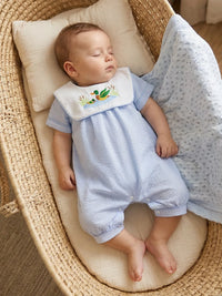 Little Ducky Boys Bibbed Seersucker Romper - Two Adorable Colors - The Palm Beach Baby Estimated 10 - 18 Day Shipping