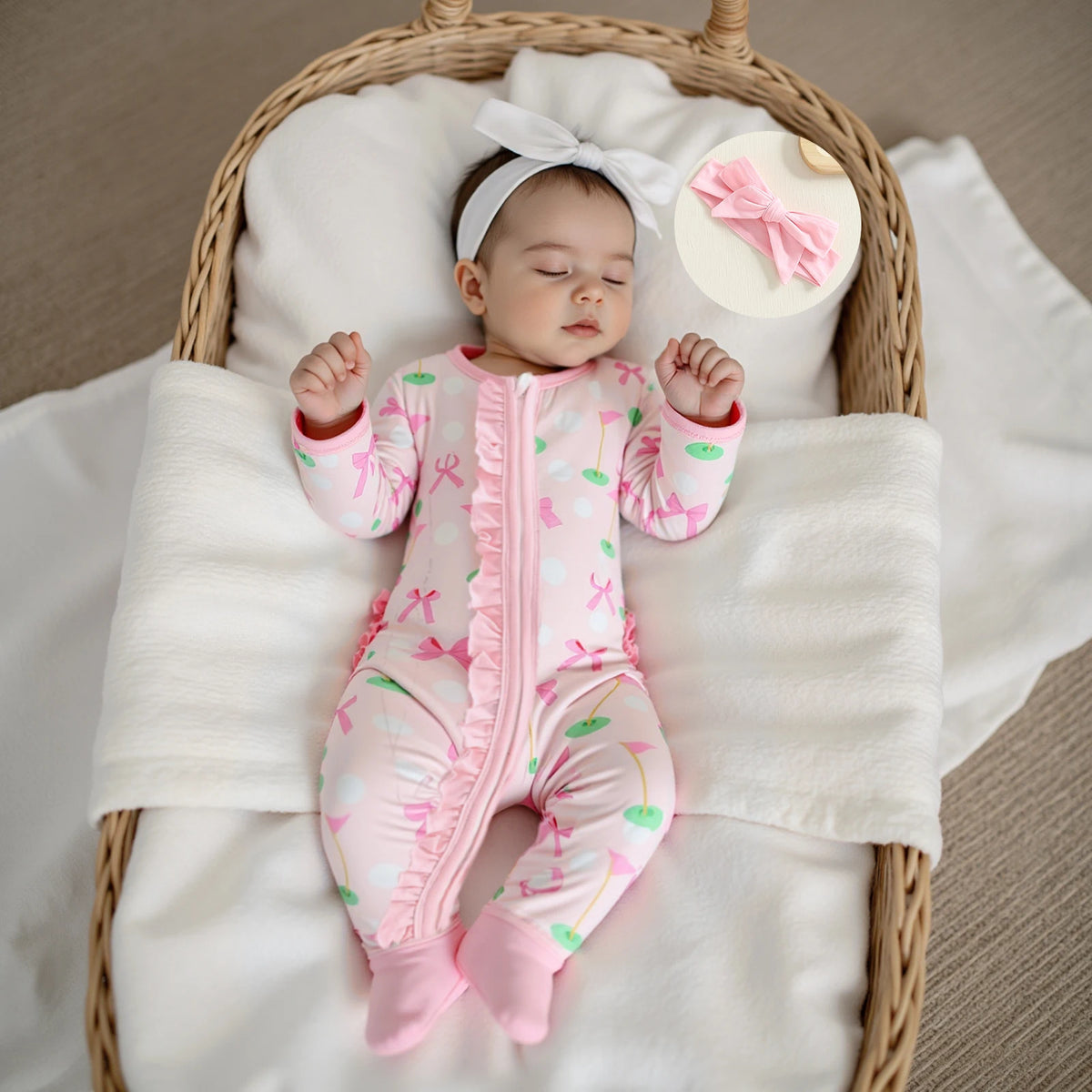 Frills & Bows Baby Girls Fall Footies - Long Sleeve Romper Set