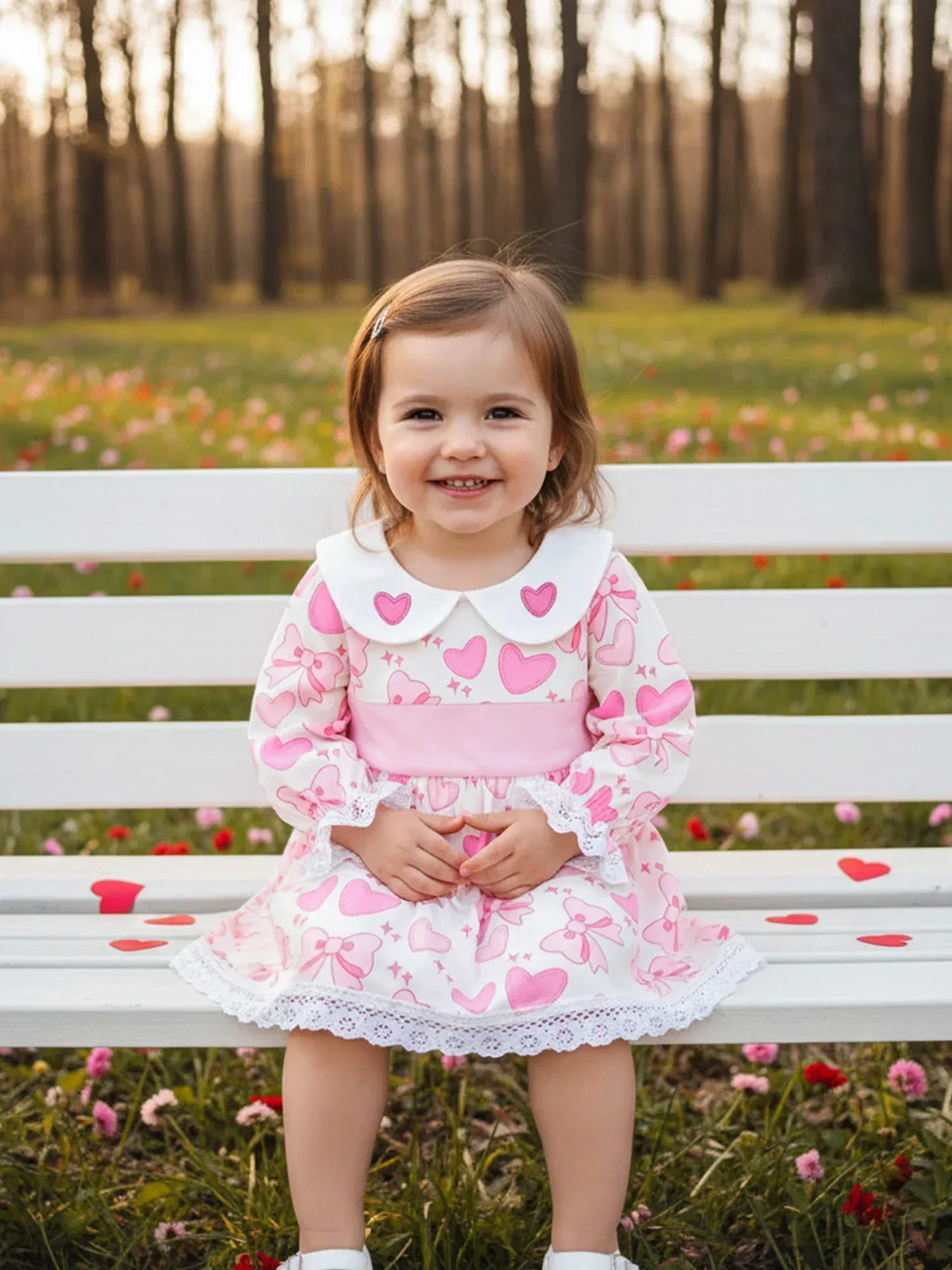 Little Hearts Baby Girl Heart Print Dress with Lace Trim - The Palm Beach Baby